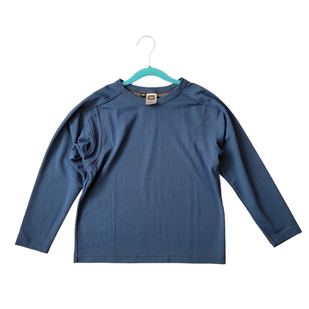 REI Boys 8/10 Blue Long Sleeve UPF 35+ Nylon Baselayer Shirt